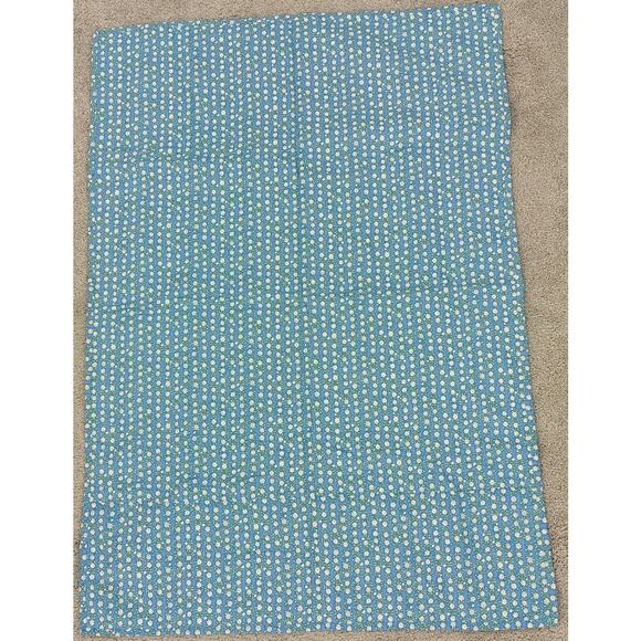 Vintage Yellow Blue Reversible Quilt Blanket 46x32 Child Animal Picnic Rainbow - Picture 2 of 7